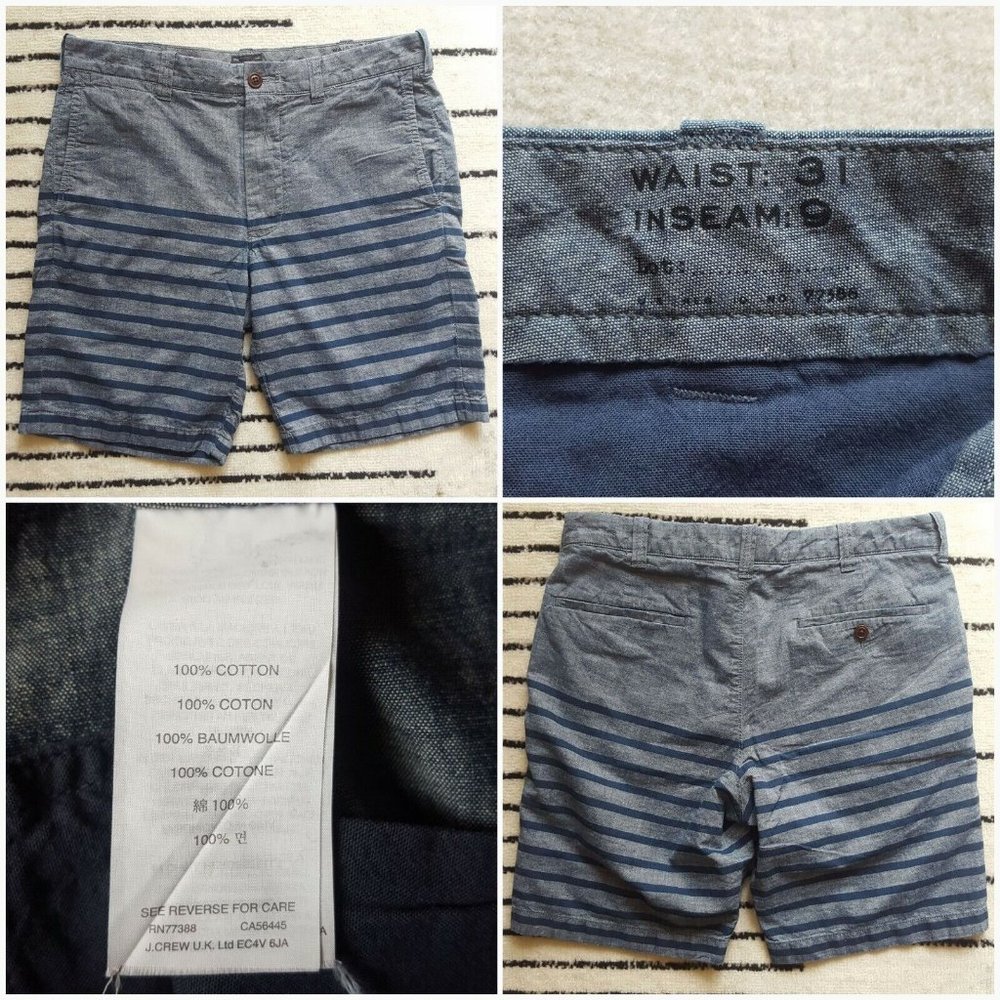 Men's J.Crew Stanton Garment Dyed Chino Shorts Size 32 x 9 Blue Stripe Cotton